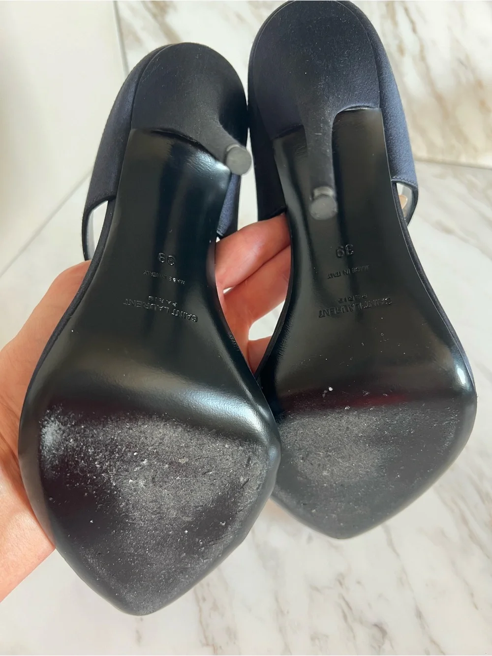 Saint Laurent Raso Régale Navy Satin Crystal Heel Stiletto 39 - Picture 4 of 6